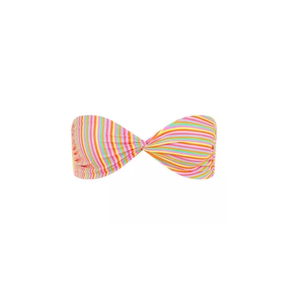 Kulani Kinis Twist Bandeau Swim Bikini Top Rainbow Stripe Large NWOT
